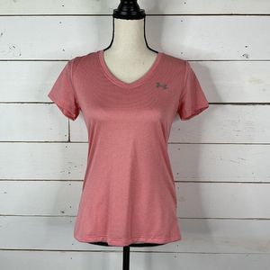 New Under Armour Heatgear VNeck Women's Shirt Activewear Pink Size XS